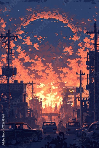 Armageddon background in pixel art style.