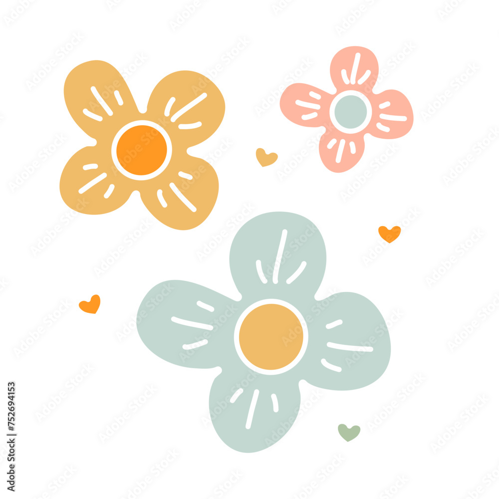 Flower cute doodle pastel illustration