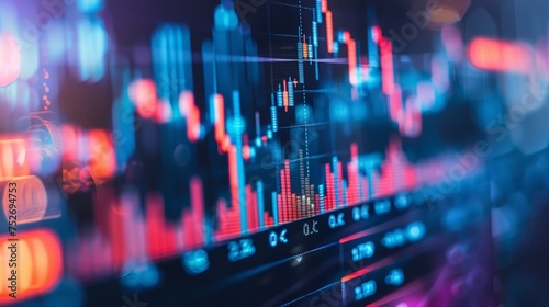 Stock graph and financial chart. Analyze stock market finance volume of stock market with Graph and chart holograph technology. photo
