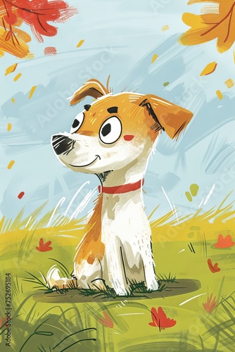 cute dog in a park. children illustration © fledermausstudio
