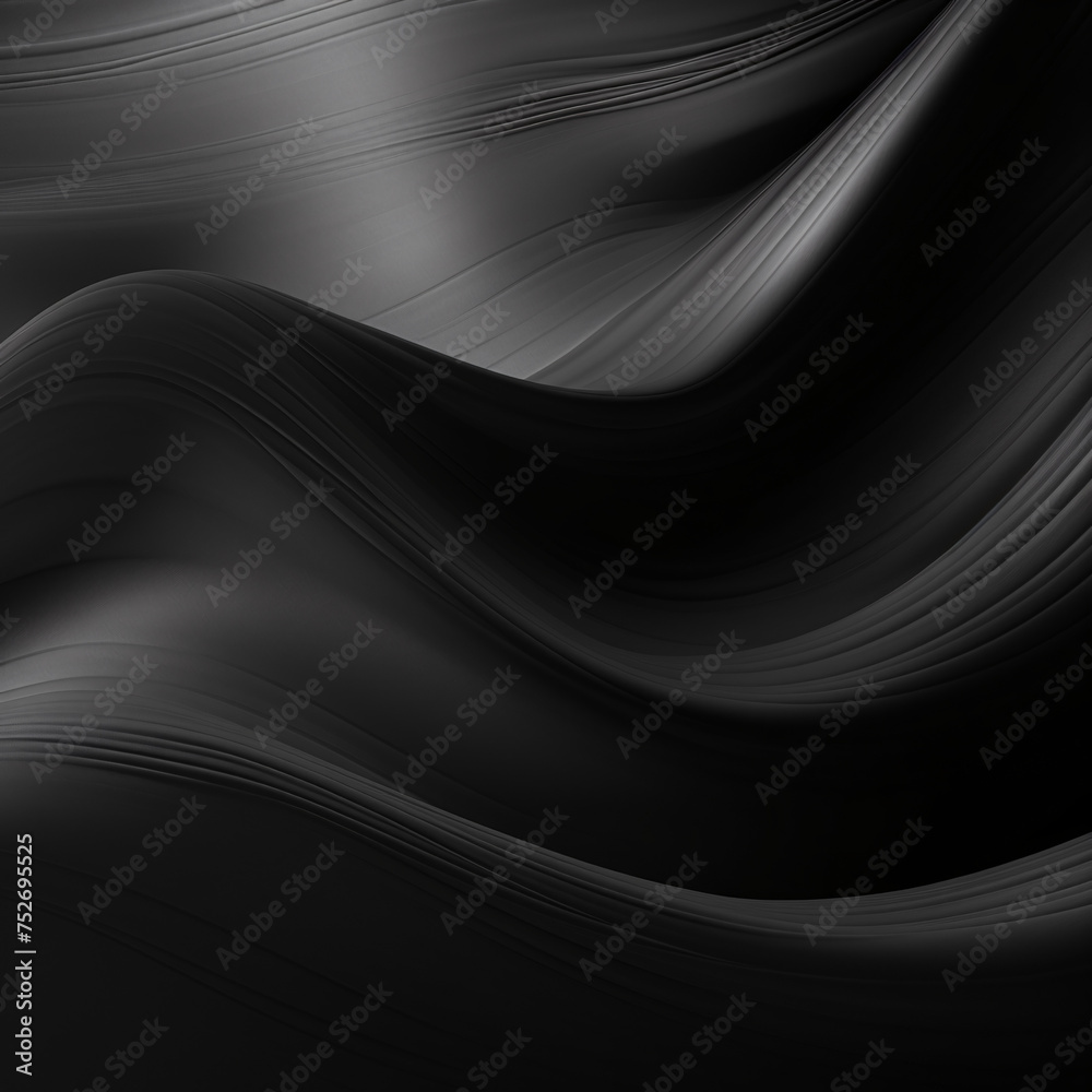 Black abstract background with smooth lines in it. Black and silver colors, Space for text or image - obrazy, fototapety, plakaty 
