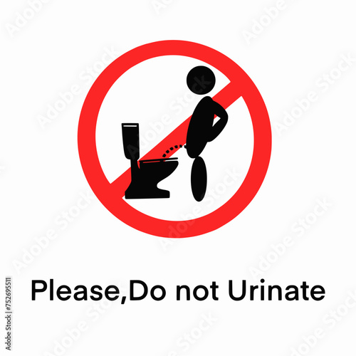 A sign prohibiting men from using the toilet bowl to urinate, Silhouette man standing and peeing on the toilet bowl with a red crossed circle isolated on white background, Illustration vector