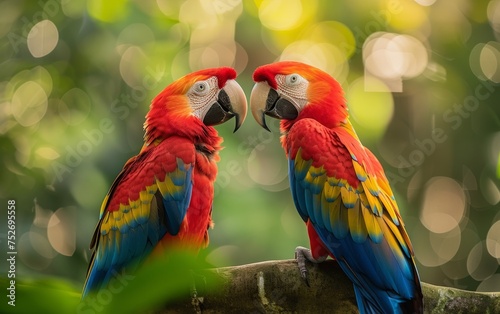 A Pair of Scarlet Macaws Against a Lush Green Background © Pure Imagination