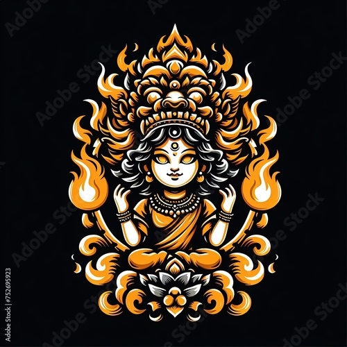 Wallpaper Mural Spiritual mythology character design inspired by traditional Hindu and Balinese artistic elements. The artwork highlights ornamental decorations, lotus symbolism, sacred crown details, and harmonious  Torontodigital.ca