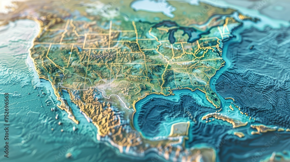 map of the United States, altered to include a body of water equivalent in size to the Mediterranean Sea at the center of the country map of the United States, altered to include a body of water equivalent in size to the Mediterranean Sea at the center of the country