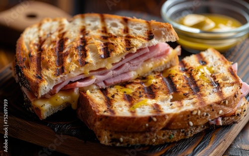 Grilled Ham and Cheese Sandwich with Melting Cheese