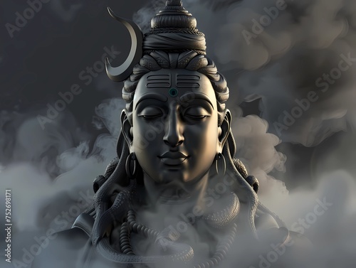 Hindu Maha Shivaratri with clouds of smoke on a dark background, Generative AI illustrations. photo