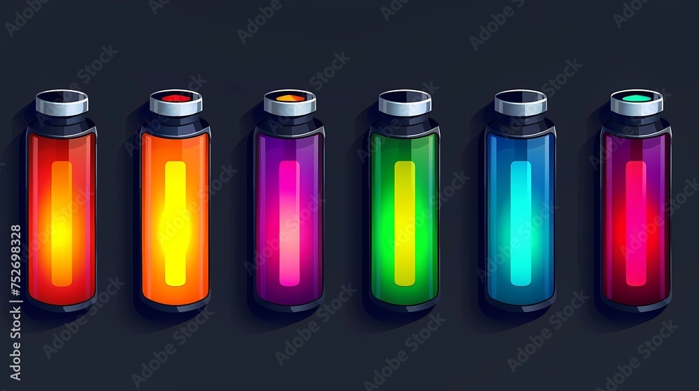 A set of multicolored batteries medical vials, Generative AI illustrations. A set of multicolored batteries medical vials, Generative AI illustrations.