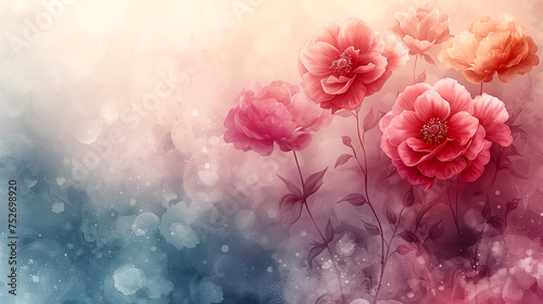flowers watercolor roses background illustration . Bright beautiful flowers made in the style of picturesque paintings. Background for greeting cards, promotional sales banners.