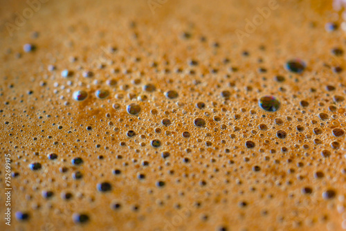Closeup of hot coffee with bubble 