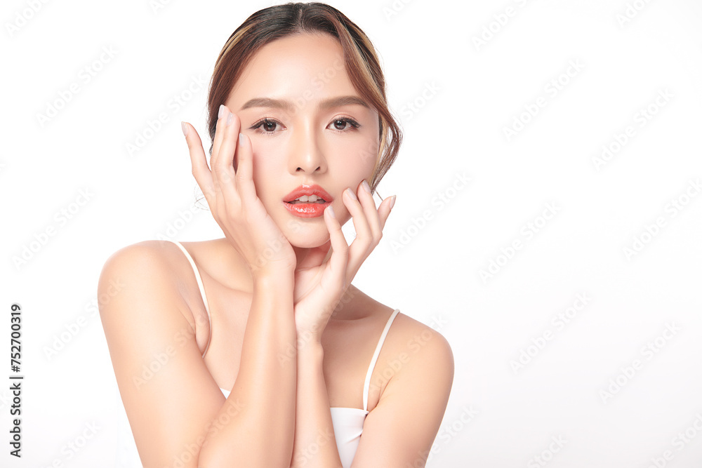 Beautiful young asian woman with clean fresh skin on white background, Face care, Facial treatment, Cosmetology, beauty and spa, Asian women portrait. Beautiful young asian woman with clean fresh skin on white background, Face care, Facial treatment, Cosmetology, beauty and spa, Asian women portrait.