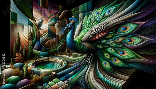Glass Plumage Elegance, Exquisite Peacock Feather in Artful Splendor