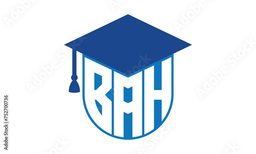 BAH initial letter academic logo design vector template. school college logo, university logo, graduation cap logo, institute logo, educational logo, library logo, teaching logo, book shop, varsity