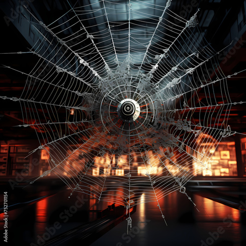 Giant mechanical spiderweb catching data in a virtual space