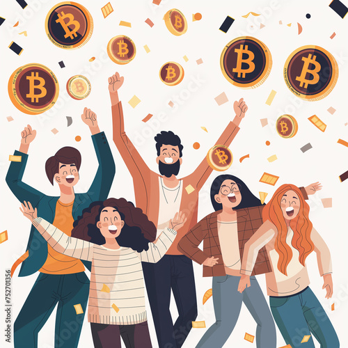 group of people celebrating bitcoin