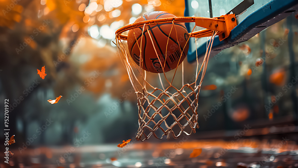 Basketball in the hoop.