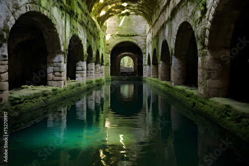 Time-weathered Stone Cistern in Serene Landscape: A Testament to Lost Civilizations