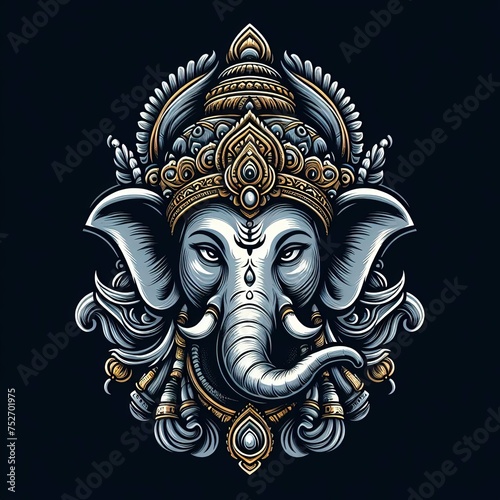 Wallpaper Mural GODDESS GANESHA head vector illustration design on dark background, T-Shirt Design template Torontodigital.ca