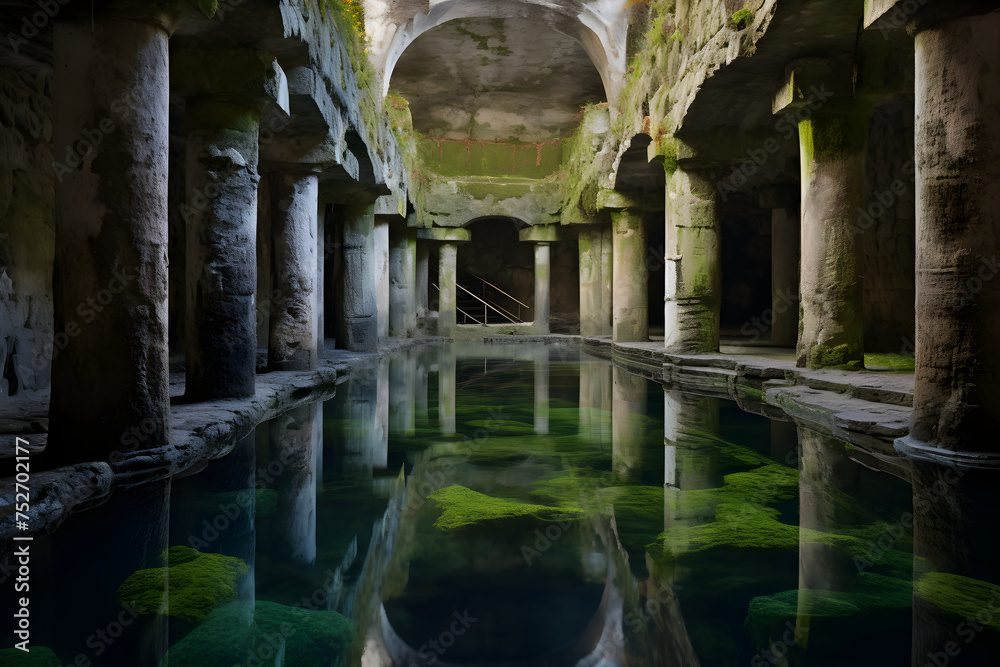 Time-weathered Stone Cistern in Serene Landscape: A Testament to Lost Civilizations