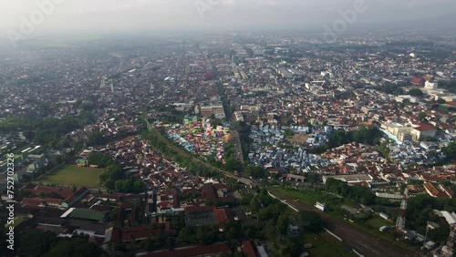 Bird's eye view video capturing the demographic landscape of an overpopulated urban area in Malang, East Java, Indonesia.