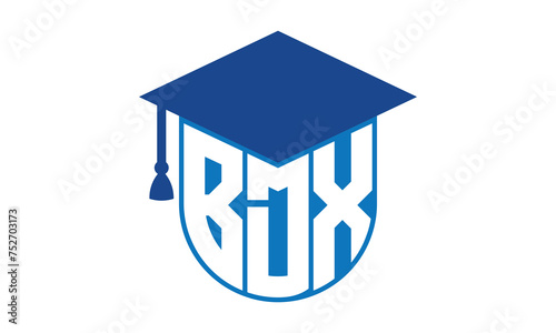 BDX initial letter academic logo design vector template. school college logo, university logo, graduation cap logo, institute logo, educational logo, library logo, teaching logo, book shop, varsity photo