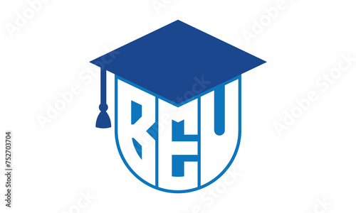 BEU initial letter academic logo design vector template. school college logo, university logo, graduation cap logo, institute logo, educational logo, library logo, teaching logo, book shop, varsity photo