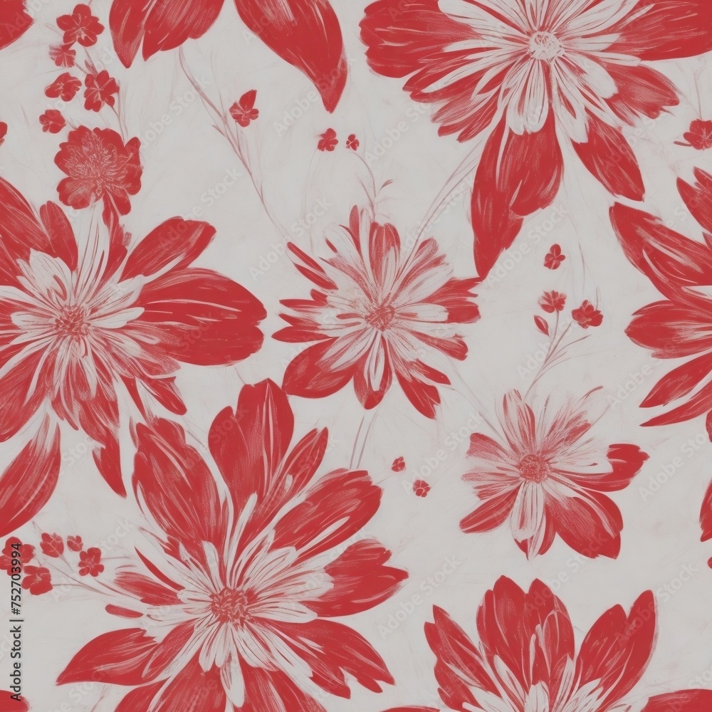 Fototapeta Seamless pattern with red colored flowers background illustration