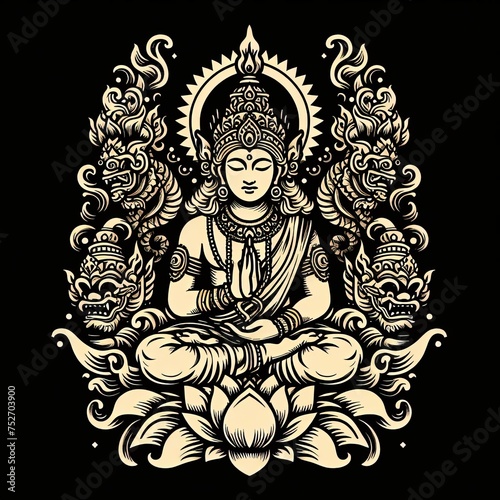 Wallpaper Mural ighly detailed illustration of a Hindu mythology inspired deity in traditional Balinese ornamental style. Featuring intricate mandala elements, sacred symbolism, and decorative patterns, perfect for t Torontodigital.ca