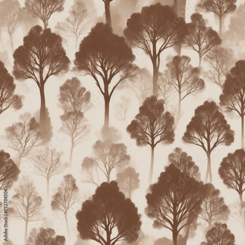Seamless floral brown trees pattern illustration