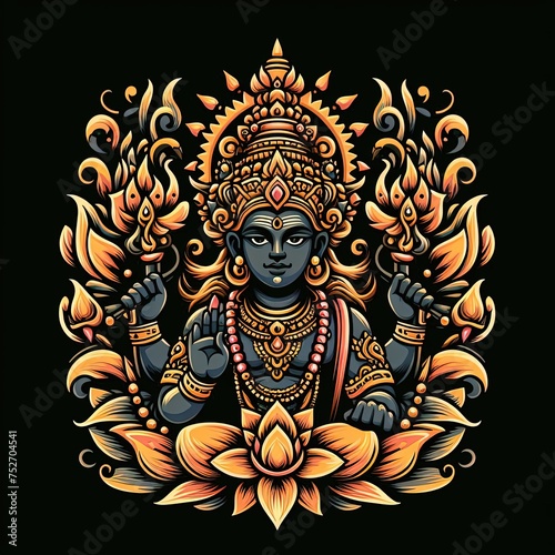 Wallpaper Mural Hindu Goddess Portrait with Lotus and Sacred Crown,Spiritual Mythical Figure in Detailed Fantasy Illustration Torontodigital.ca