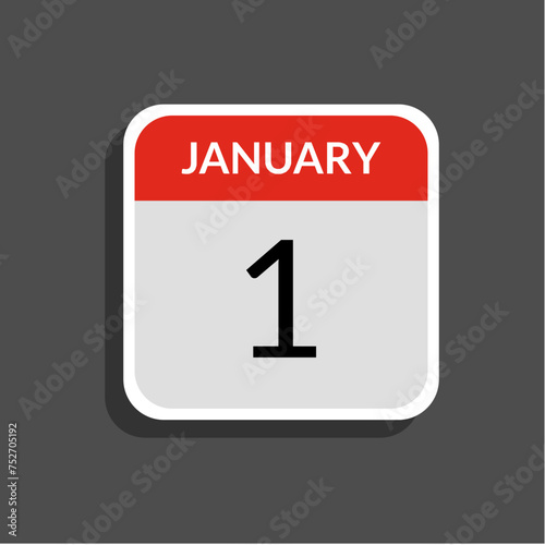 Vector style calendar sticker with school theme showing the month of January