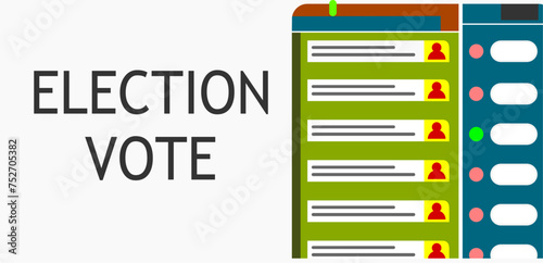 A closeup view of a Electronic Voting Machine (EVM) design isolated on a white background with word VOTE written.  It is a device used to electronically record and count votes cast in elections.