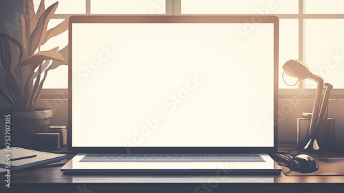 Laptop with blank white screen. Mock up, 3D Rendering photo