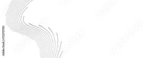 Abstract halftone flowing wavy dots shape isolated on transparent background. Flowing dot particles wave pattern halftone black smooth curve shape isolated on transparent background. vector illustrati
