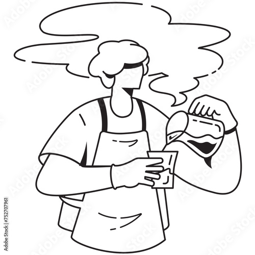 barista man pouring coffee illustration