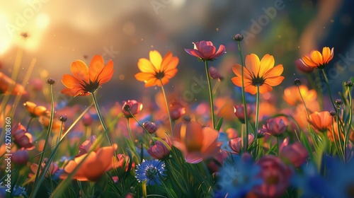 3D flowers painted bright scenery © jamrut