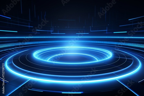 Capture the essence of high-tech sophistication with a blue circular lines abstract futuristic technology background, Generative AI