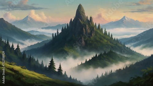 The majestic, towering peaks shrouded in mist veil mysteries