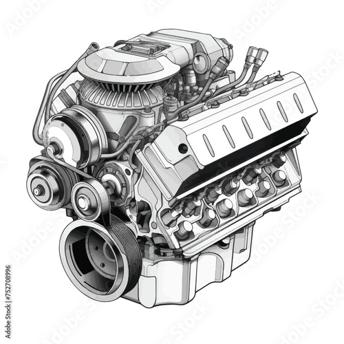 V8 Motor Schematic Vector Logo Style
