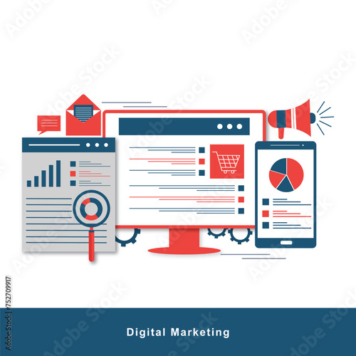 Web Template. Concept for Digital marketing agency, digital media campaign flat vector illustration 