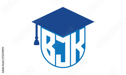 BJK initial letter academic logo design vector template. school college logo, university logo, graduation cap logo, institute logo, educational logo, library logo, teaching logo, book shop, varsity photo