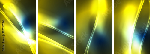 Neon Lines Waves. Abstract Background Poster Collection. Captivating array of vibrant designs, pulsating with dynamic energy against a dark backdrop. Explore the mesmerizing allure of neon waves