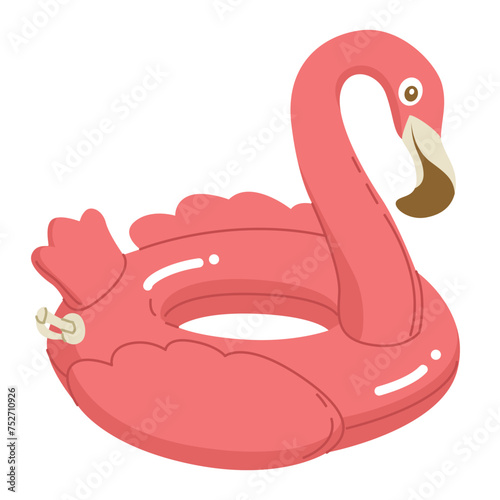 Pink inflatable flamingo for beach holidays and parties. Summer leisure. Bright vector illustration for posters and scrapbooking, isolated on a transparent background.
