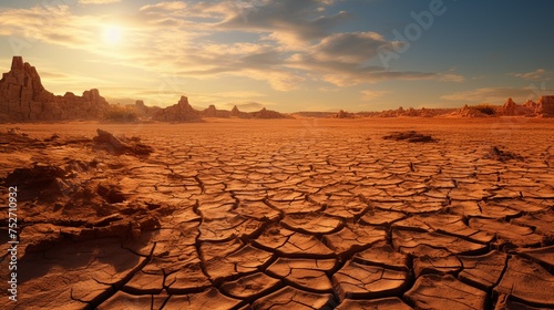 Arid land under scorching heat symbolizing the severe effects of global warming on the environment