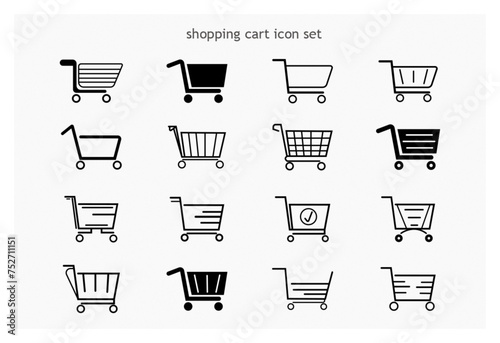 High resolution latest trendy shopping cart icon set. Black colour flat style outline icons collections