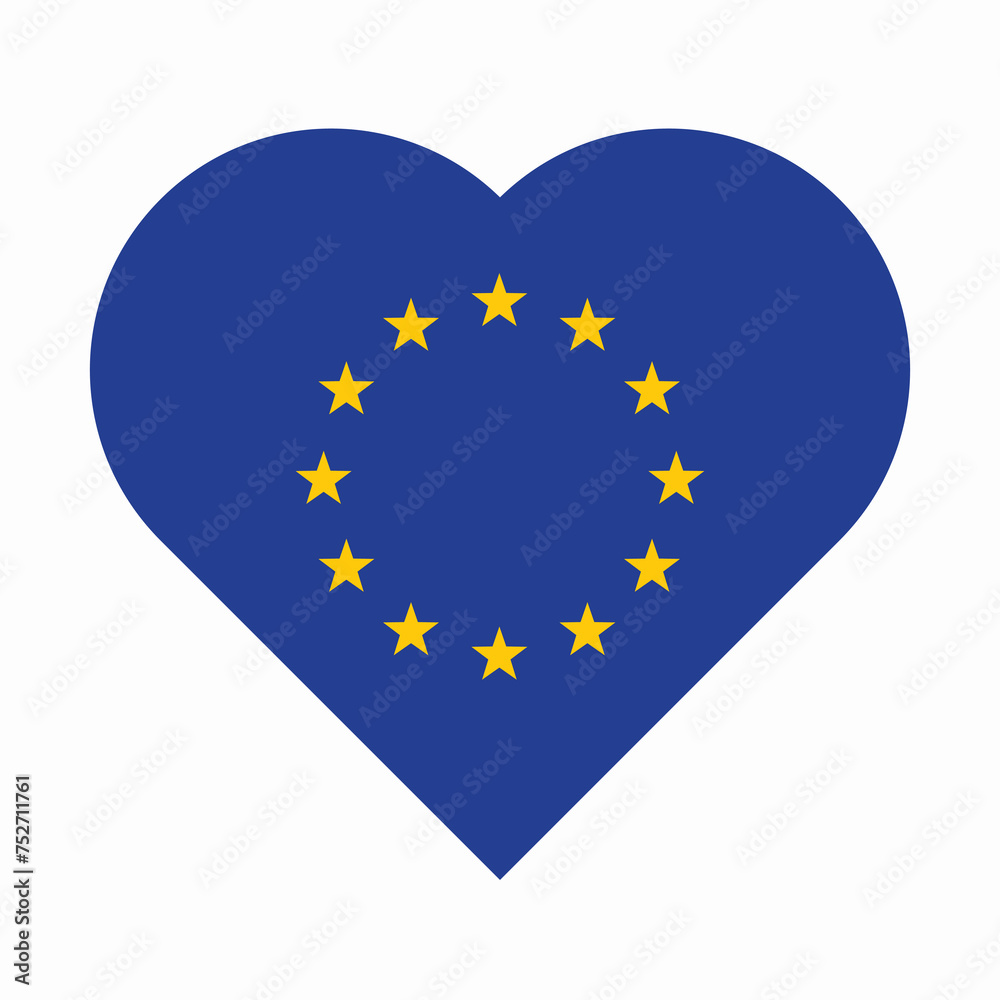 European Union flag. EU flag in Heart shape. Vector European Union flag in Heart.
European Union flag. EU flag in Heart shape. Vector European Union flag in Heart.