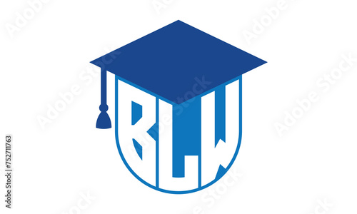 BLW initial letter academic logo design vector template. school college logo, university logo, graduation cap logo, institute logo, educational logo, library logo, teaching logo, book shop, varsity