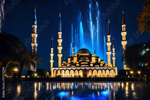 blue mosque at night city generated by AI