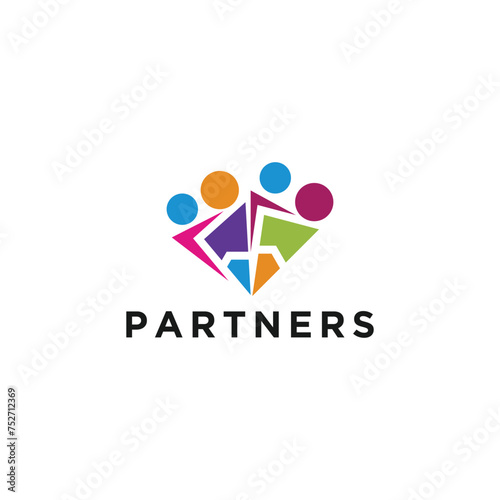 Four-Five Person Collaboration. Teamwork Concept and great work logo design