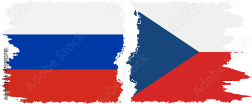 Czech and Russia grunge flags connection vector